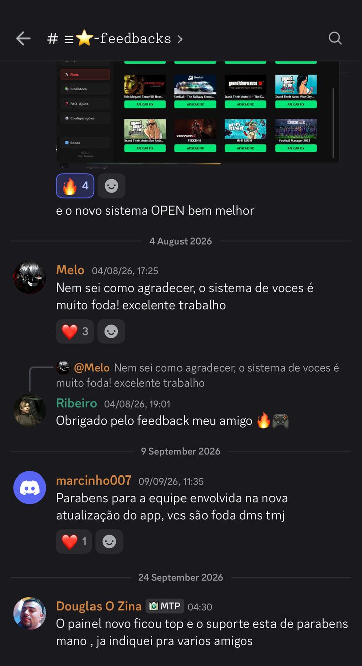 Feedback de cliente no canal do Discord