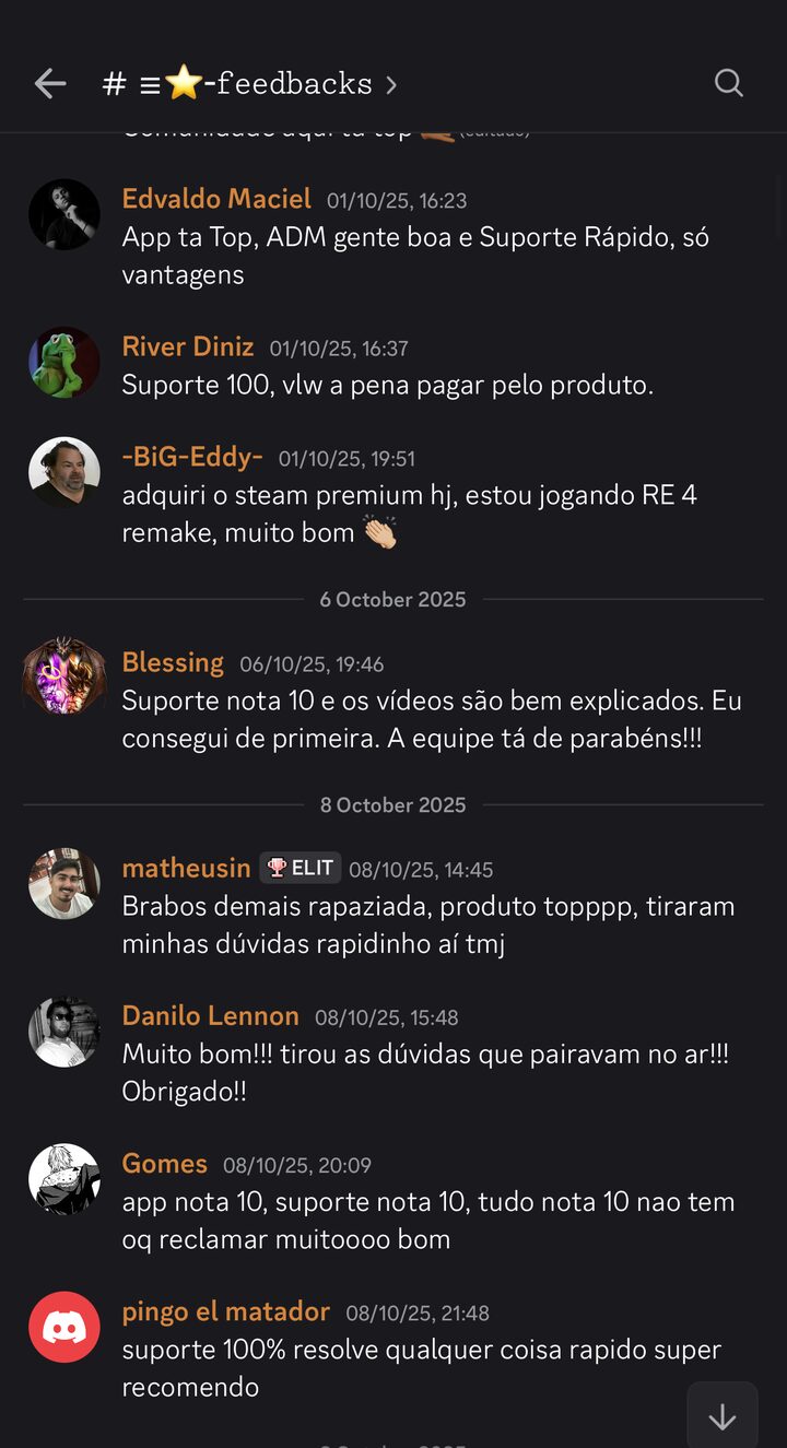 Feedback de cliente no canal do Discord
